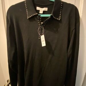 Black Buttoned Shirt with Stitched Collar